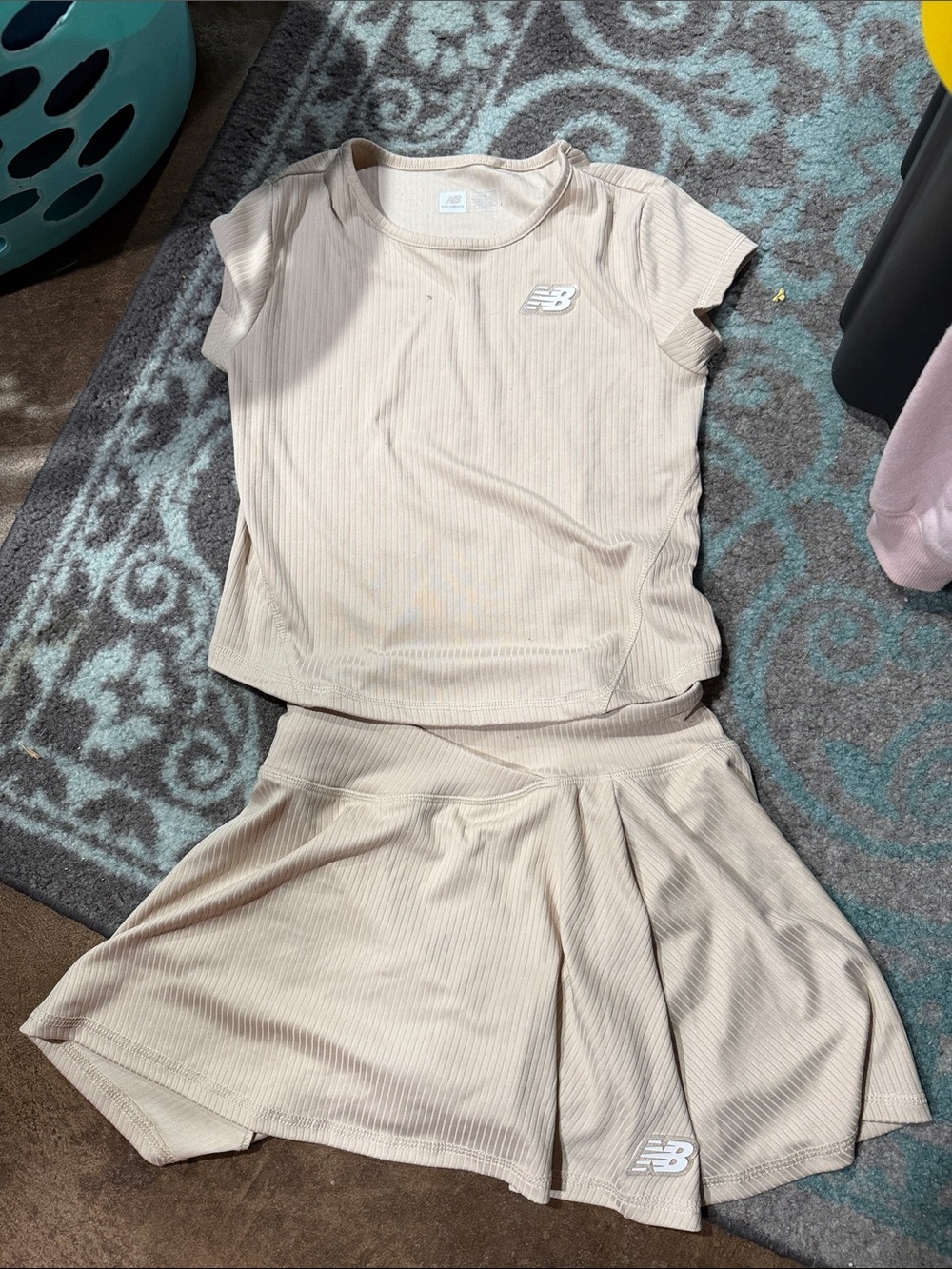 New Balance Cream Ribbed Two-Piece Active Set